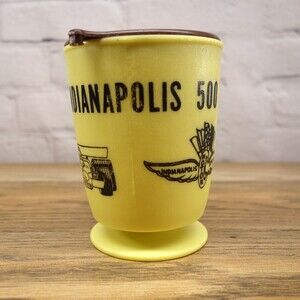 Indianapolis 500 Vintage Yellow Travel Coffee Mug Cup Whirley International